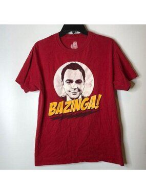 Bazinga Big Bang Theory Sheldon Red Cotton Short Sleeve T-Shirt M MEDIUM